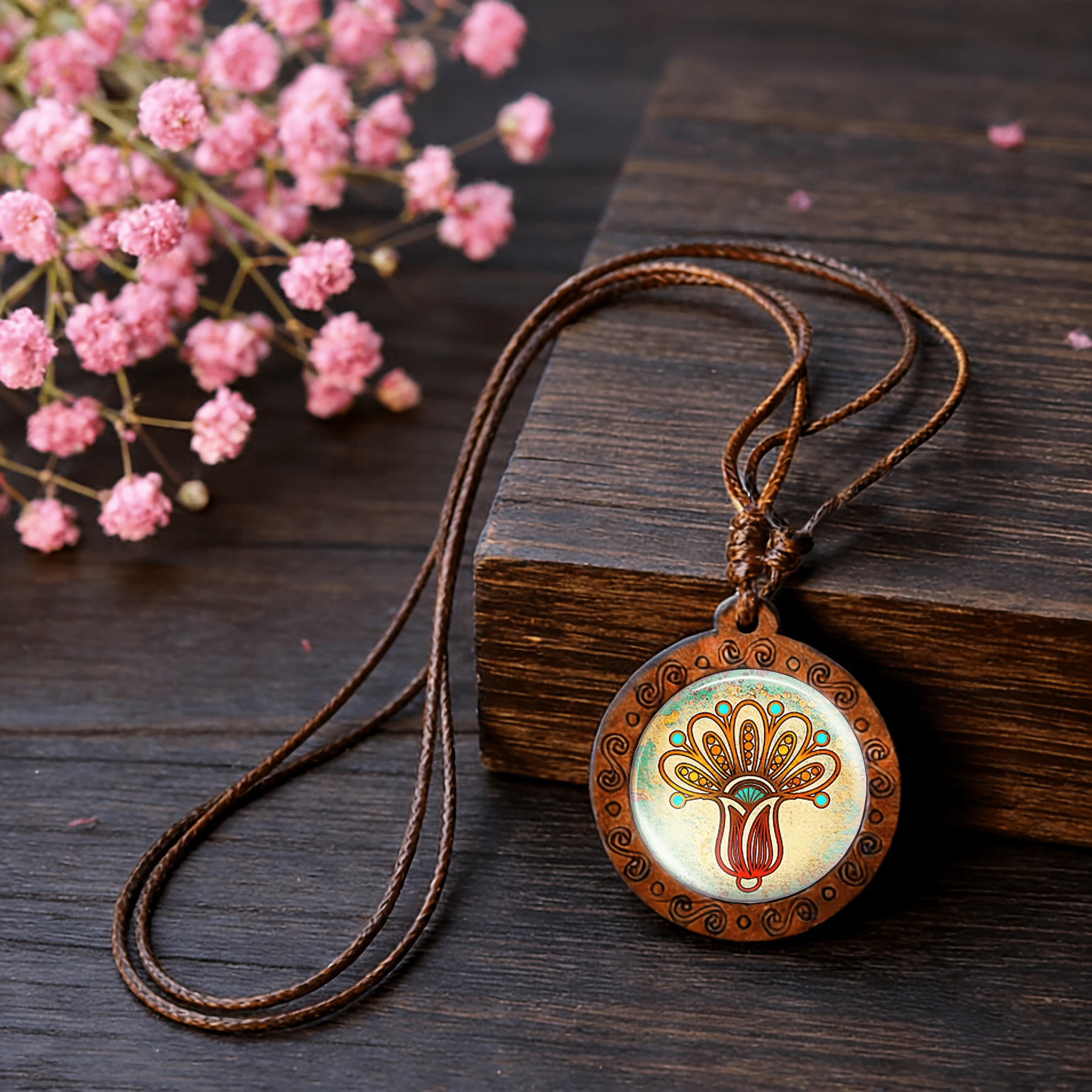 Handmade Vintage Synthetic Wood Necklace & Pendant